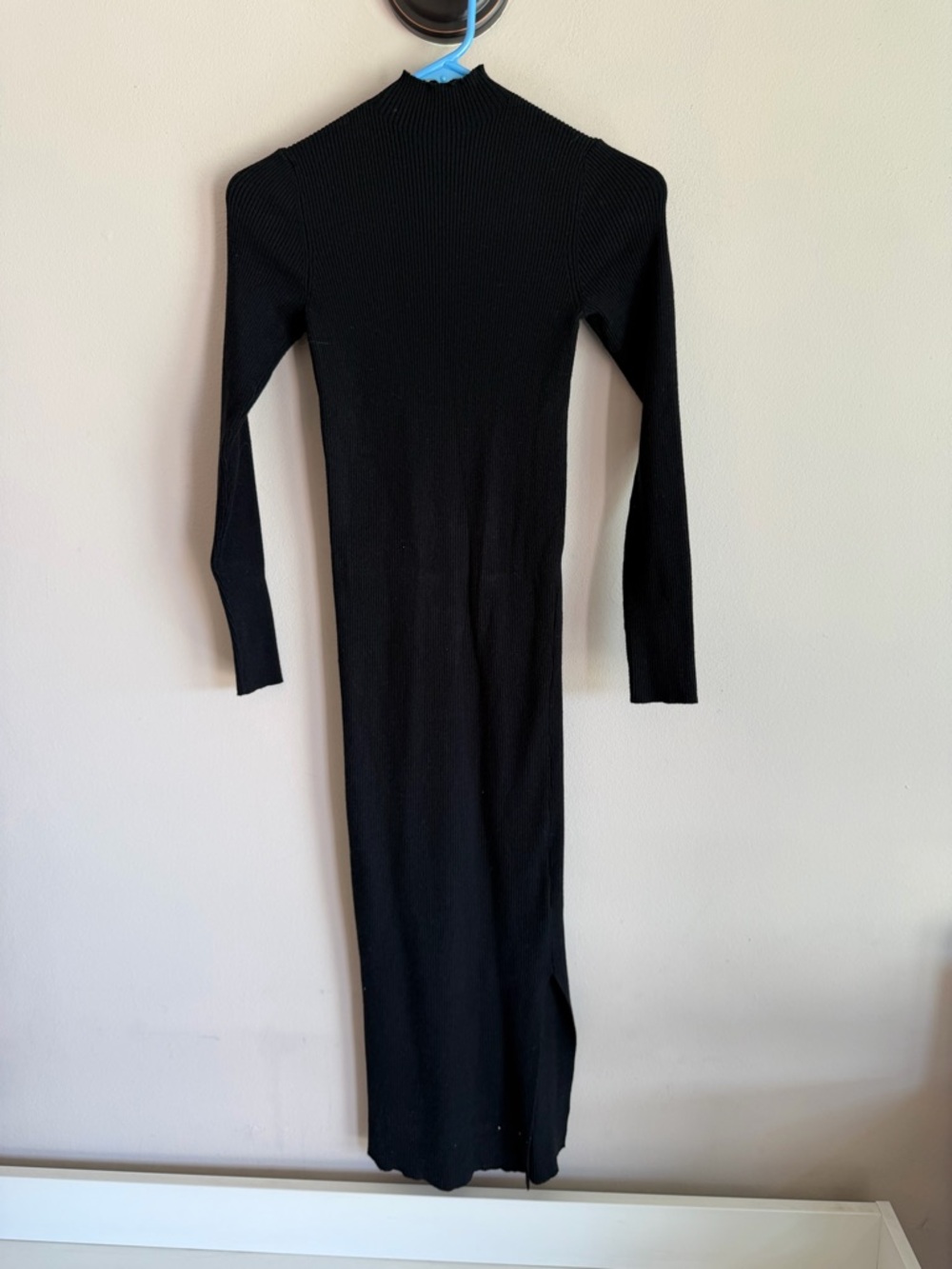 VICI Black Ribbed Mock Neck Long Sleeve Midi Sweater Dress Side Slit Small